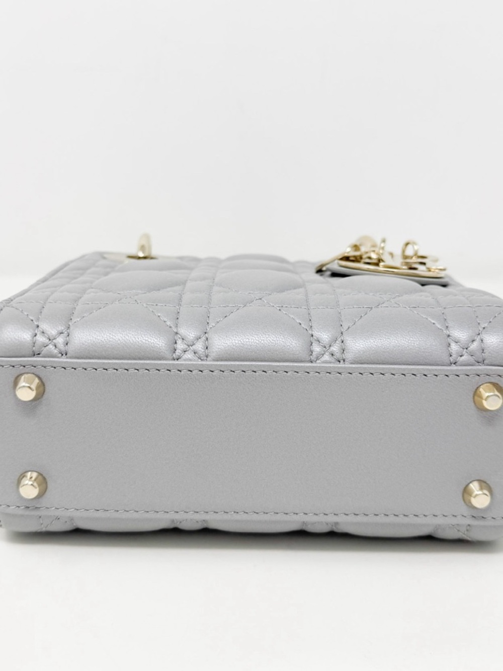 Dior Mini Lady Dior Leather Top-Handle Bag in Light Gray - Picture 6 of 13